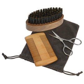 Beard Set with Comb, Beard Brush, Scissors in Pouch