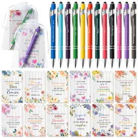 ANGOLIO Easter Spring Gifts 72Pcs Regalos Cristianos En Español Christian Spanish Gifts Bulk Include Spanish Bible Notebook Ballpoint Pens Organza Bags Easter Church Supplies for Teacher Students Kids