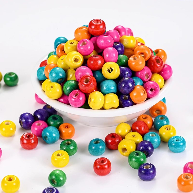 DAHI 600 PCS Colourful Wooden Beads 10mm Loose Round Wooden