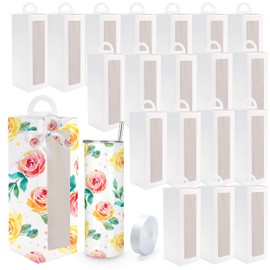 Joyclub 20 Pack Gift Boxes with Ribbon for 20 oz Skinny Straight Stainless Steel Tumblers Sublimation Ribbon Graffitiable Gift Box for Mother's Day Bridesmaid Easter Weddings DIY Decor