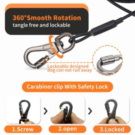 Mi pupjoy Dog Tie Out Cable 20 Feet-Dog Lead for Yard-Leash Outside for Small to Medium Pets Dogs Up to 60 lbs - Outdoor Dogs Runner Tether