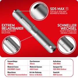 SCHWABENBACH ® SDS Max to SDS Max Adapter - Adapter Piece for Use of SDS Max Concrete Drill or Chisel on SDS Max Machines - Premium Quality - SDS Max Shank Drill Chuck Hammer Drill Bit