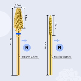 CGBE Nail Bit 2pcs Nail Drill Bit 0.09 inch (2.35 mm) Shaft Diameter Gold Nail Machine Bit Carbide Nail Drill for Nail Polishing Cuticle Removal Gel Off Corn + Needle (Medium)