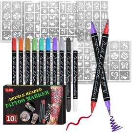 Set de Marcadores temporales de tatuaje,con Marcador de Tatuaje Temporal de 10 colores,10 hojas de Tatuajes Plantillas,Henna para tatuajes para Hombres y Mujeres