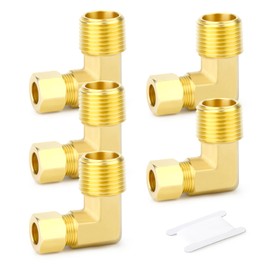 GASHER 5PCS Brass 90 Degree Elbow Compression Tube Pipe Fitting Connector, 3/8" Tube OD x 3/8" NPT Male Connector