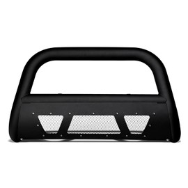 Matte Black Studded Mesh Bull Bar Brush Push Front Bumper Grill Grille Guard With Skid Plate Compatible With 06-08 Dodge Ram 1500
