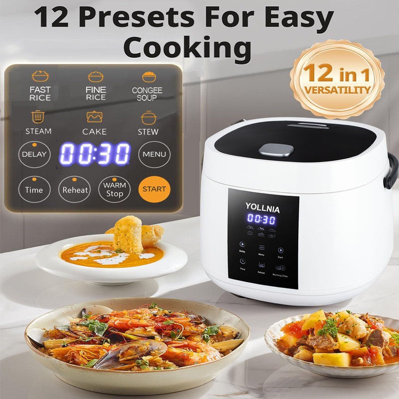 Yollnia 3L Rice Cooker 12 cups (Cooked), Mini Digital Rice