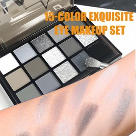 Smokey Eyeshadow Palette - 15 Shades of Black, Silver, Grey & White - Glitter & Matte Eye Shadow Pallet for Women - Long-Lasting & Highly Pigmented Makeup Kit