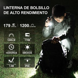 WUBEN C3 Linterna LED Recargable,Alta Potencia Portátil Lampara Luz de Flashlight con 6 Modos,IP68 Impermeable, para Camping, Senderismo, Montañismo, y Emergencia Iluminación