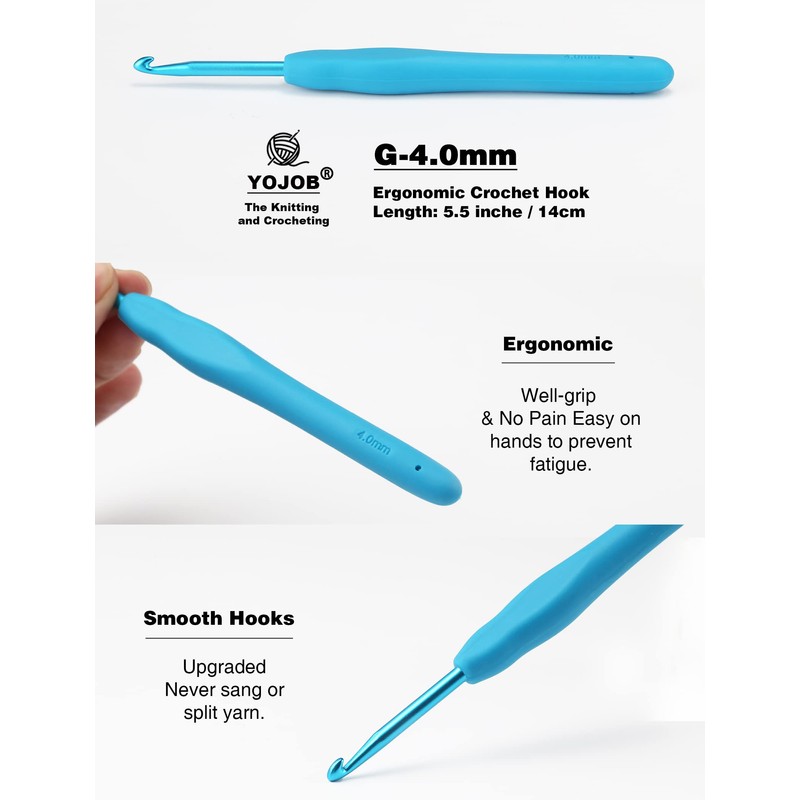 4mm Crochet Hook, Supers Smooth 4 mm Ergonomic Crochet Hooks