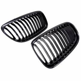 E90 Grill Front Kidney Grille Replacement Compatible With 3 series E90 323i 328i 328xi 335d 335i 335xi Sedan LCI E91 328i 328xi Touring Easy Installation (Single Slat/Gloss Black, E90 (2009-2011))