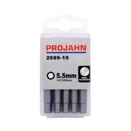Projahn Screwdriver Inserts 5.5 mm (Length 25 mm, Bits for Hexagon Socket Screws, Fence Bit for Fence Screws, Made of S2 Special Steel, Screwdriver Bit, Pack of 10) 2699-10
