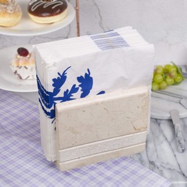 Creative Home Natural Champagne Marble Hand Carved Collection Tabletop Napkin Holder Stand Tissue Paper Dispenser Decorative Kitchen Countertop Dining Table Organizer, 3" x 5.8" x 4.5" H, Beige