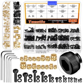 Tanstic 595Pcs M2 M2.5 M3 M4 M5 Hex Socket Head Cap Screws Bolts and Nuts and Washers Kit, Machine Screws Nuts and Bolts with Washers, Hex Wrench, Threaded Inserts(Black)
