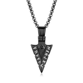 TwoAnts Viking Arrow Necklace for Men 925 Sterling Silver Black/Gold Arrowhead Pendant Viking Jewellery Vintage Gift for Women, Sterling Silver
