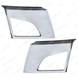 QSC Truck Parts Bumper Corners Chrome Trim w/Fog Light holes LH RH Pair compatible with Volvo VNL 2018+