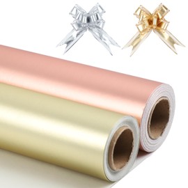 TIADYBOW 22 Piece Wrapping Paper Rolls with Pull Bows,2Pcs Wrapping Paper Rolls,20Pcs Gift Bows, Perfect for Wedding, Birthday, Christmas, Baby Shower. (Gold+Rose Gold)