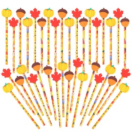 Kolewo4ever 50 Pieces Fall Pencils Scarecrow Turkey Thanksgiving Pencils with Giant Maple Leaves Pumpkins Acorns Eraser Assortment Fall Stationery Pencil for Thanksgiving Party Favors (50)
