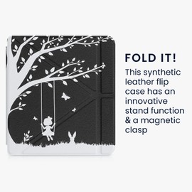 kwmobile Protective Case Compatible with Kobo Libra 2 - Faux Leather Case - eReader Cover Case - Girls Tree Swing White Black