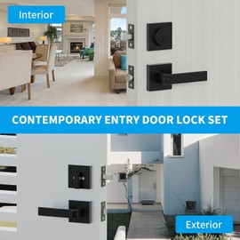 Front Door Lock Set,Keyed Alike Heavy Duty Exterior Door Lock Set,Entry Door Handle and Single Cylinder Deadbolt Combo for Office and Home Security, Reversible for Right and Left Side, Matte Black