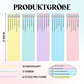 Tenare Set of 30 Motivation Pencils with Eraser - HB Wooden Pencils in 5 Colours with Positive Saying Engraved, Graphite Pencils Set for Drawing & Writing - Ideal for Adults Teachers Colleagues