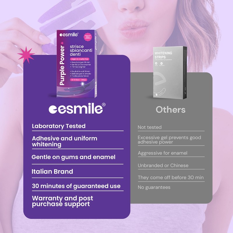 Esmile Purple Power Teeth Whitening Strips, Vegan and Cruelty Free,