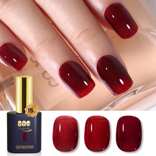 YTD Likomey Nude Gel Nail Polish,Berry Red 15ml Translucent Neutral