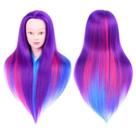 Mannequin Head Manikin Hairdresser Training Head Cosmetology Doll Head (Table Clamp Stand Included) (31" Synthetic Hair, Purple Blue Red Light Blue)