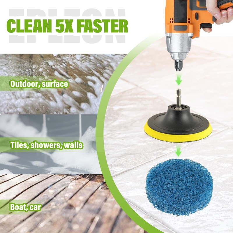 4 Inch Drill Brush Scrub Pads Cleaning Kit, 5X Faster
