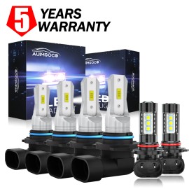 AUIMSOCO Fit GMC Sierra 1500 2003-2006 - 6x 10000K LED Bulbs Combo Headlights Fog Lights