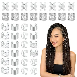 Jravezt ヘアビーズ 40個セット 髪飾り 編み込み用 ヘアブレイドリング 多種類 ヘアアクセサリー ヒップホップ ヘアアクセ クリップ DIY用 手芸材料 ヘアビーズ ヘアリング 髪留め用リング (シルバーA)