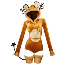 Mobbunny Anime Derivative Romper Onesie Pajamas Brown Fuzzy Loungewear Hooded Jumpsuit Zipper Fluffy Homewear with Tail (Brown, medium)