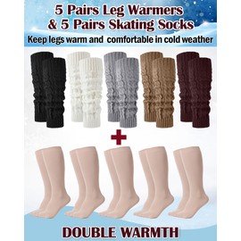 Chuarry 10 Pairs Skating Leg Warmer for Women Girls Knitted Long Leg Warmers ice Skating Socks Boot Socks for Figure Skating (Black,White,Light Gray,Coffee,Khaki)