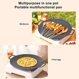 Korean BBQ Grill Pan Smokeless Round Griddle Pan with Heat-Resistant Holder - Color: 32Cm