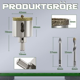 CSOOM 42 mm Glass Drill Hole Saw with 2 x Centring Drills, Drill Bit Tile Drill Bit for Glass, Tile, Ceramic, Marble, Limestone