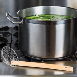 TrueCraftware- 4” Coarse Mesh Skimmer Galvanized Steel with Natural Bamboo Handle- Spider Strainer Ladle Kitchen Frying Food Pasta Spaghetti for Cooking and Frying Pasta Strainer Spoon