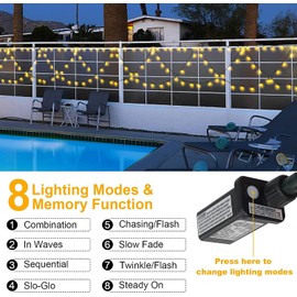 Christmas Lights, 380 LEDs 34FT Half-Round String Lights Extendable Plug with 8 Lighting Modes, Outdoor Christmas Decorations Lights for House, Garden, Yard Decor