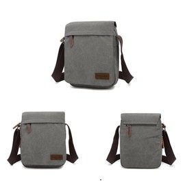 Sechunk Vintage Style Small Canvas Crossbody Bag, M Grey