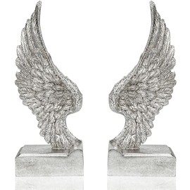 Desklens Vintage White Resin Decorative Bookends with Angel Wings Design, Home Decor for Book Shelf Table & Desks,1 Pair (2pcs) (Gold Wings) (Silver Angel Wings)