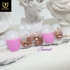 Pink Gold Gras Handmade Nail Tips - Short Round / 핑크골드그라 수제네일팁 - 숏라운드