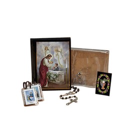 Blessed Sacrament First Communion Gift Set with Mass Book Scapular Rosary Lapel Pin and Wallet, Boy