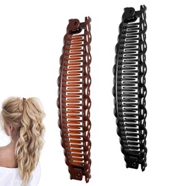 Banana Hair Clip, 2 PCS Vintage Stretchy Banana Hair Clips for Women Double Comb Ponytail Hair Clips for Thick, Fine Hair Double Comb Long Hair Clip for Women Girls Everyday Special Occasions