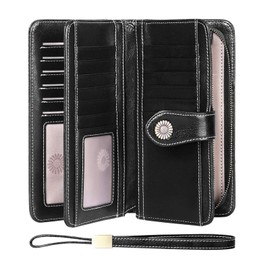 SENDEFN Genuine Leather Purses for Women, RFID Large Ladies Purse, Wallet for Women with Wrist Strap