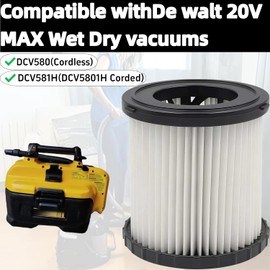 2 Pack DCV5801H HEPA Filter For DEWALT DCV580H, DCV581H 20V MAX Wet/Dry Vacuum, with 4 Foam Sleeve Filters & 1 Brush