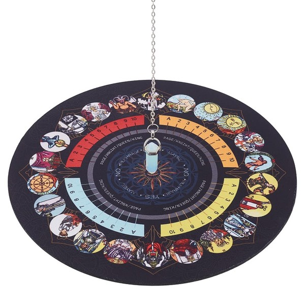 CRASPIRE Pendulum Board Dowsing Divination with Opalite Pendulum, Altar Tarot Rubber Card Pad, Dowsing Divination Metaphysical Message Board, Altar Supplies Divination Plate