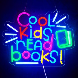 Cool Kids Read Books Neon Sign Read Books and Be Kind Neon Signs for Wall Decor Book USB Dimmable LED Lights for Student Suitable for Classroom Bookstore Library Museum Study Room Gift for Teen Boys Girls Christmas