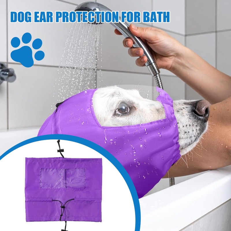 Waterproof Dog Ear Caps, Adjustable Pet Shower Wrap with Clear