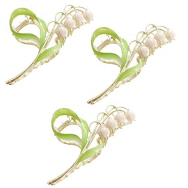 3Pcs Pink Lily of The Valley Flower Hair Clips, Large Metal Claw Clip,Orchid Clamps,Lily Jaw Clamp Styling Accessories for Thick Thin