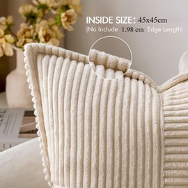 Usinynia 2PCS Corduroy Throw Pillow Covers, 45 * 45cm Boho Striped Cream Pillow Covers Broadside Decorative Textured Throw Pillows for Spring Couch Cushion Livingroom (Cream White)