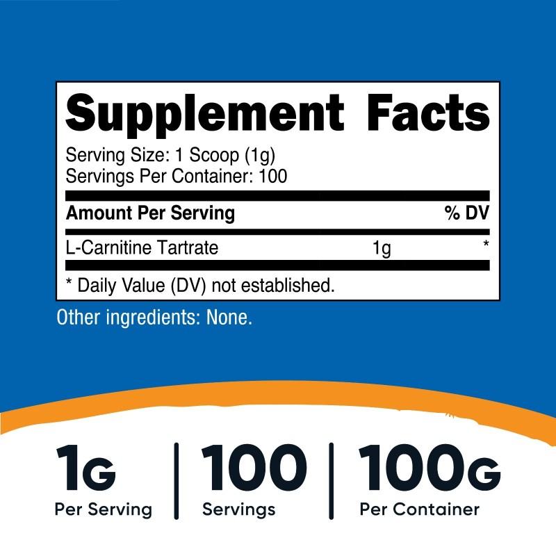 Nutricost L-Carnitine Tartrate Powder (100 Grams) - 1 Gram per